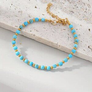 14K Gold Womens Adjustable Turquoise Gemstone Tennis Bracelet 14K Silver Jewelry